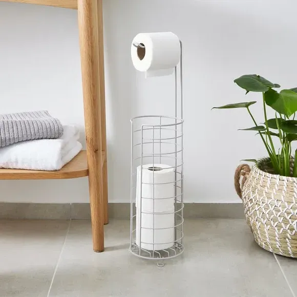 Wire Toilet Roll Holder with Storage - Grey