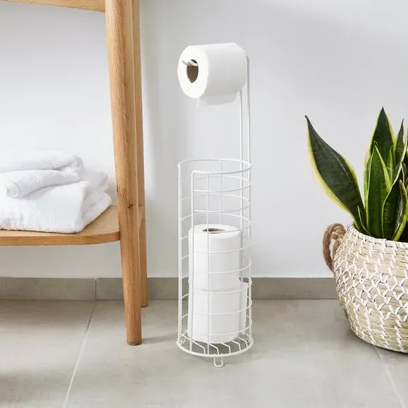 Wire Toilet Roll Holder with Storage - White