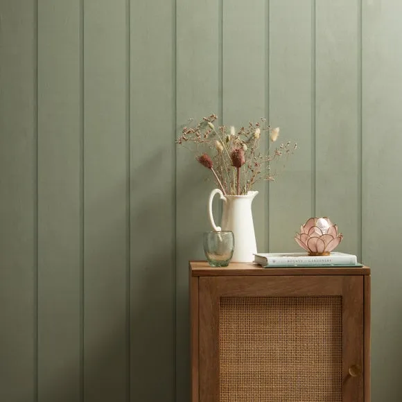 Wood Panel Wallpaper with Smooth Finish - Green
