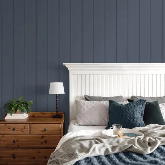 Wood Panel Wallpaper with Smooth Finish - Navy