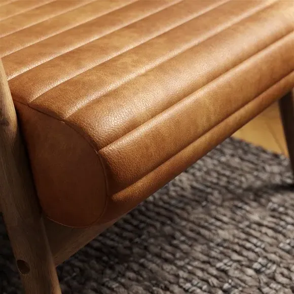 Wooden Arm Accent Chair - Tan, Faux Leather
