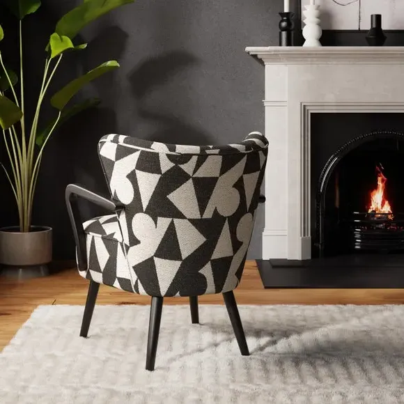 Wooden Arm Occasional Chair - Monochrome, Jacquard