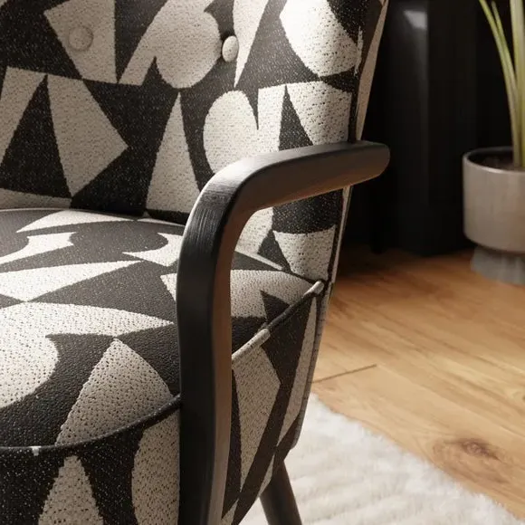 Wooden Arm Occasional Chair - Monochrome, Jacquard