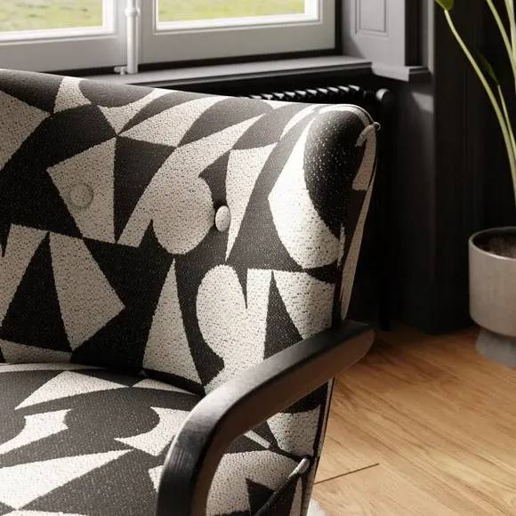 Wooden Arm Occasional Chair - Monochrome, Jacquard