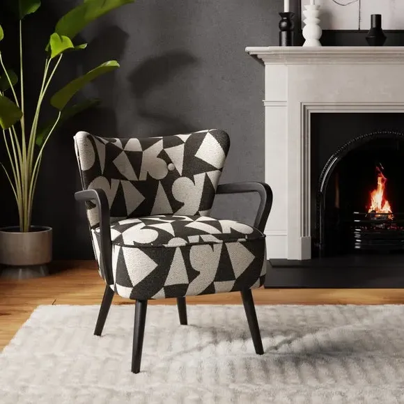 Wooden Arm Occasional Chair - Monochrome, Jacquard image