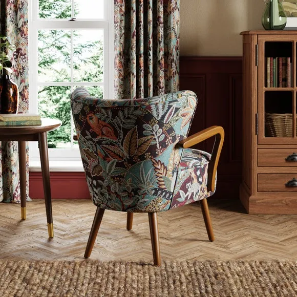 Wooden Arm Occasional Chair - Multicolor, Jacquard