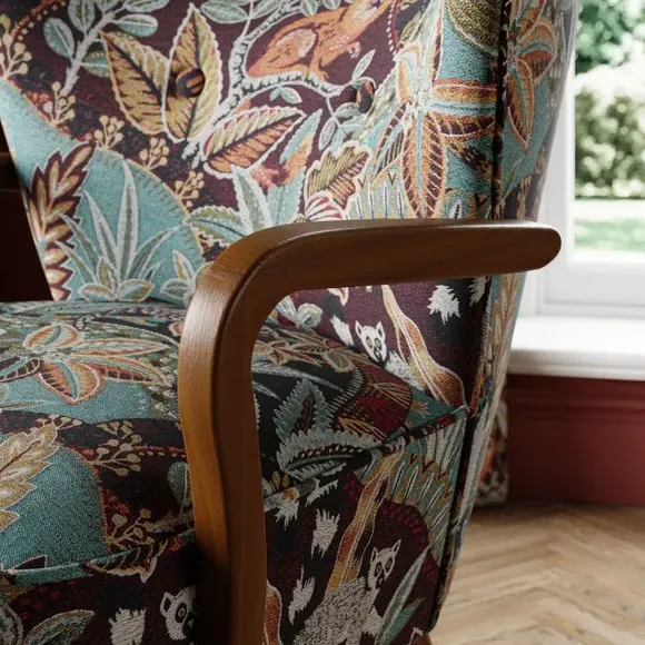 Wooden Arm Occasional Chair - Multicolor, Jacquard