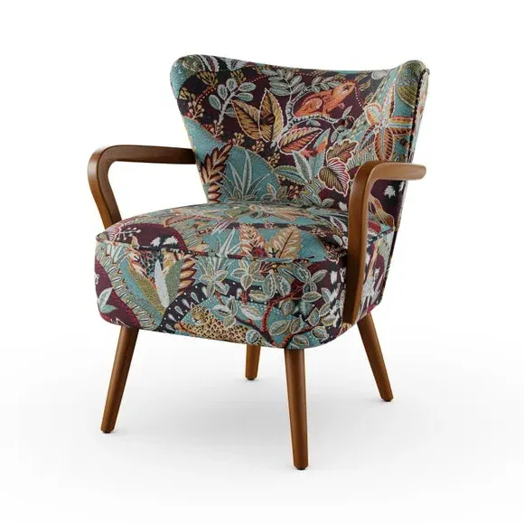 Wooden Arm Occasional Chair - Multicolor, Jacquard