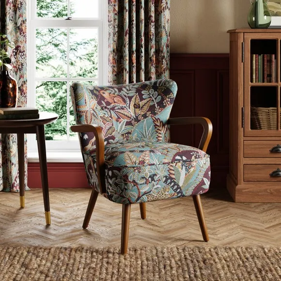 Wooden Arm Occasional Chair - Multicolor, Jacquard image