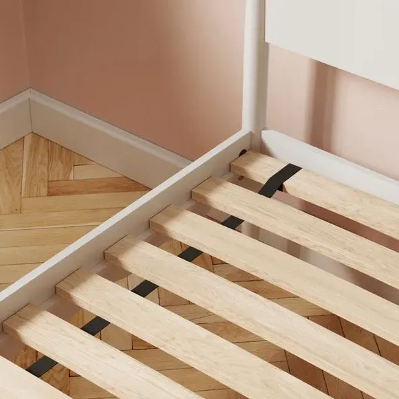 Wooden Bed Frame with Sprung Slats - White