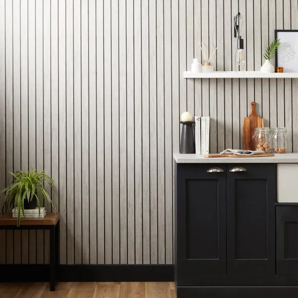 Wooden Panel Wallpaper - Grey image