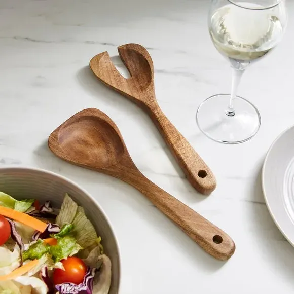 Wooden Salad Spoon & Fork Set - Natural, Acacia image