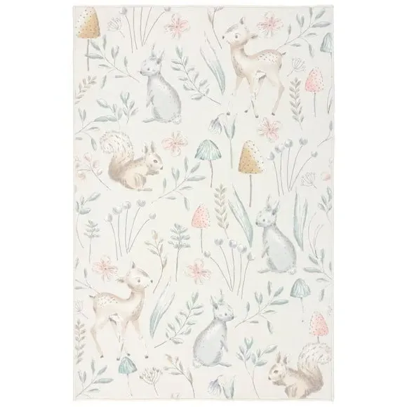 Woodland Animals Washable Rug - Multicolor, Faux Fur