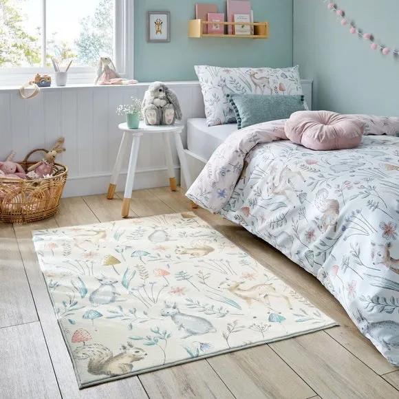 Woodland Animals Washable Rug - Multicolor, Faux Fur image