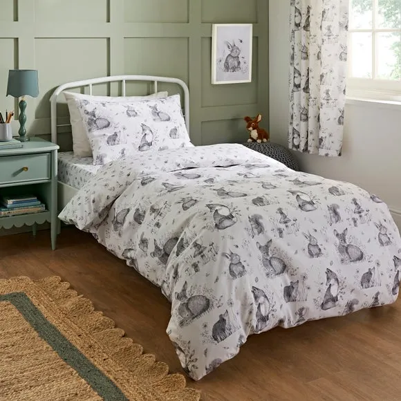 Woodland Duvet Cover Set - Grey, Cotton