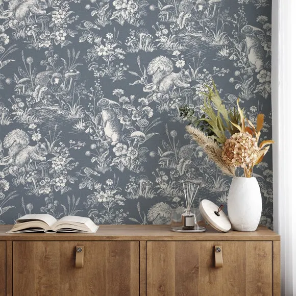 Woodland Wallpaper with Matte Finish - Blue image