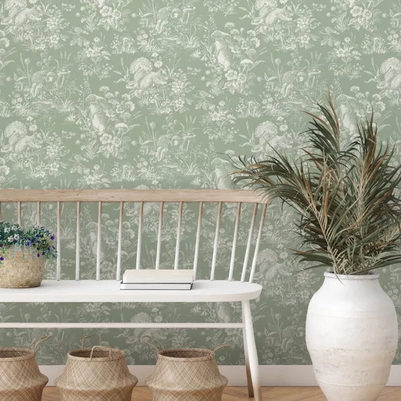 Woodland Wallpaper with Matte Finish - Sage