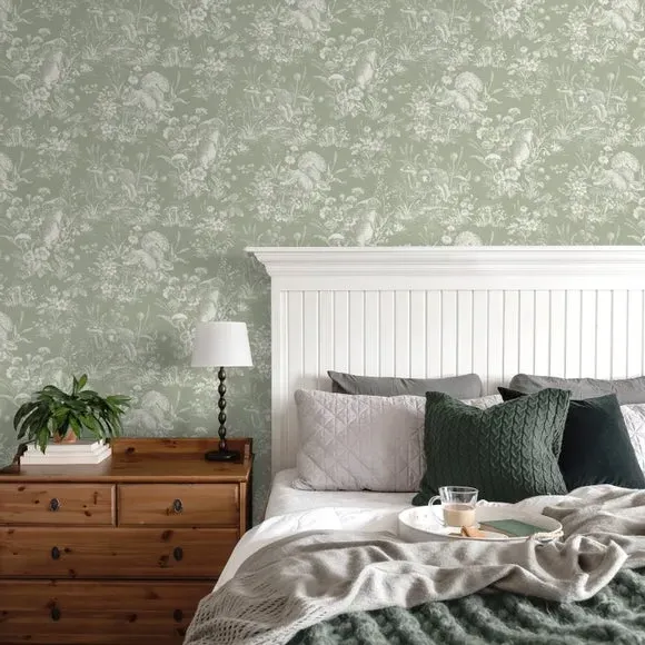 Woodland Wallpaper with Matte Finish - Sage