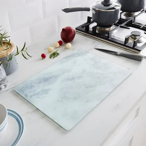 Worktop Saver with Marble Design - White, Glass