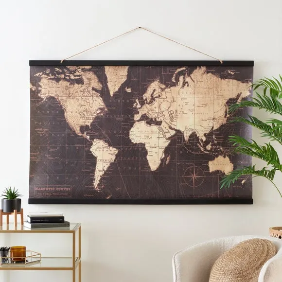World Map Hanging Mural - Gold, Canvas image
