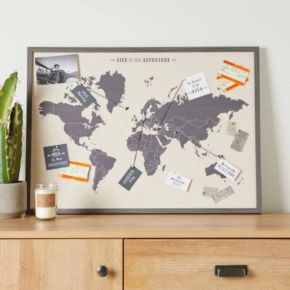World Map Pin Board - Brown, Canvas image
