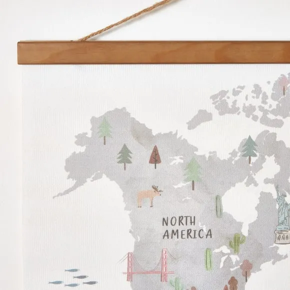 World Map Wall Hanging - Grey, Canvas