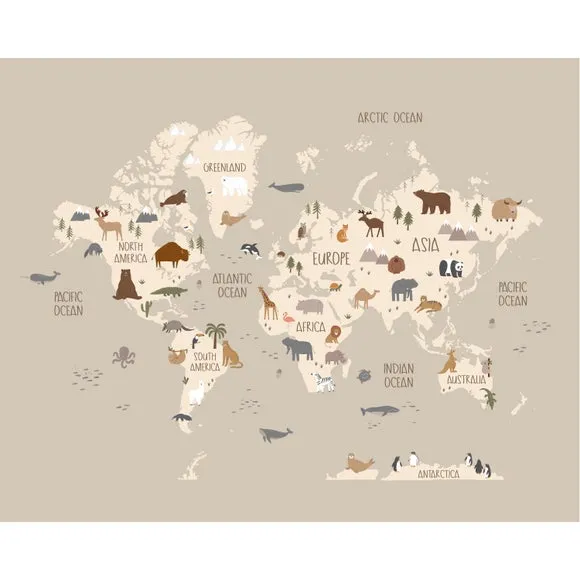 World Map Wall Mural - Natural, Non-Woven
