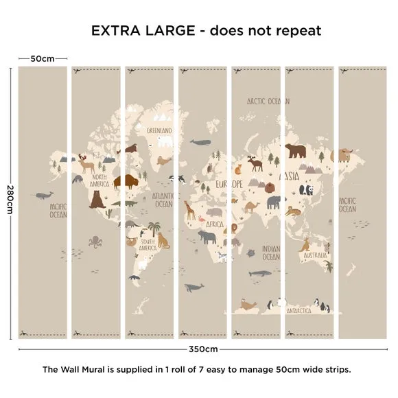 World Map Wall Mural - Natural, Non-Woven