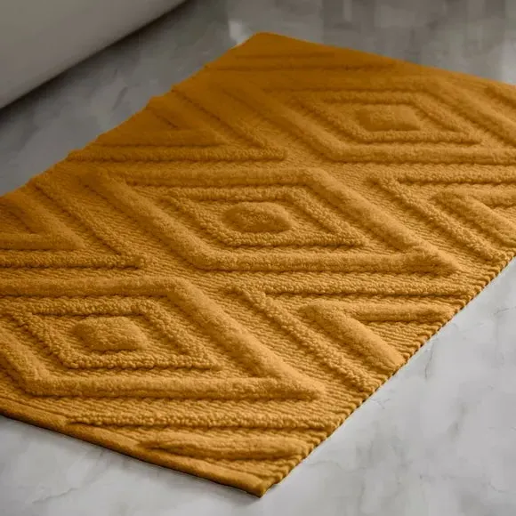 Woven Bath Mat with Tufted Detail - Yellow, Cotton