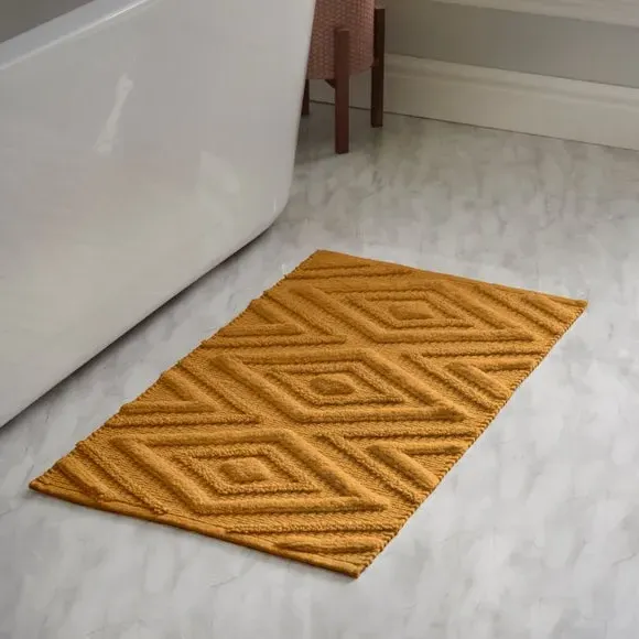 Woven Bath Mat with Tufted Detail - Yellow, Cotton