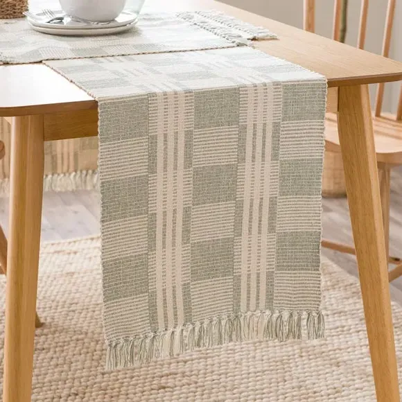 Woven Block Table Runner - Sage, Cotton