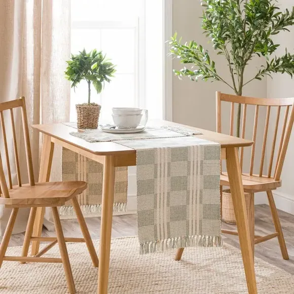 Woven Block Table Runner - Sage, Cotton image