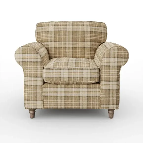 Woven Check Armchair - Latte, Fabric