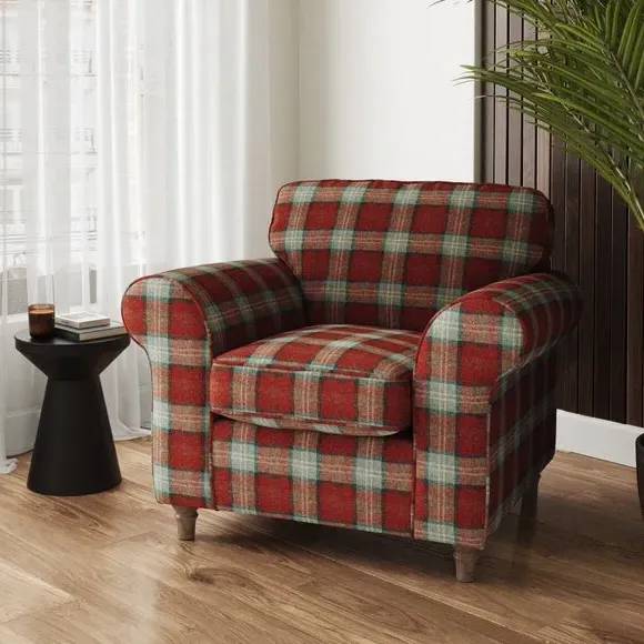 Woven Check Armchair - Red, Fabric