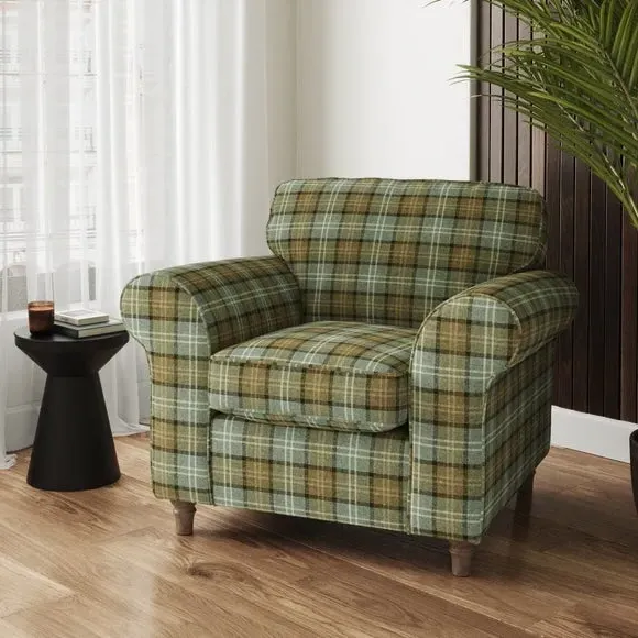 Woven Check Armchair - Soft Teal, Fabric