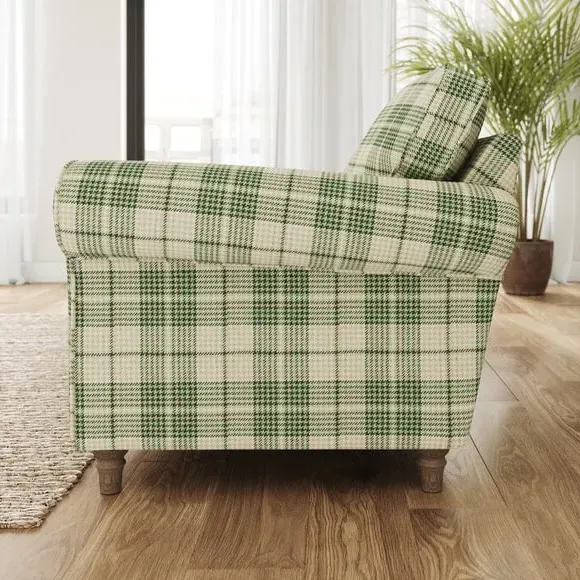 Woven Check Armchair with Curved Arms - Green
