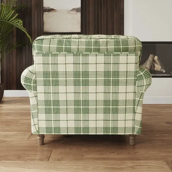 Woven Check Armchair with Curved Arms - Green
