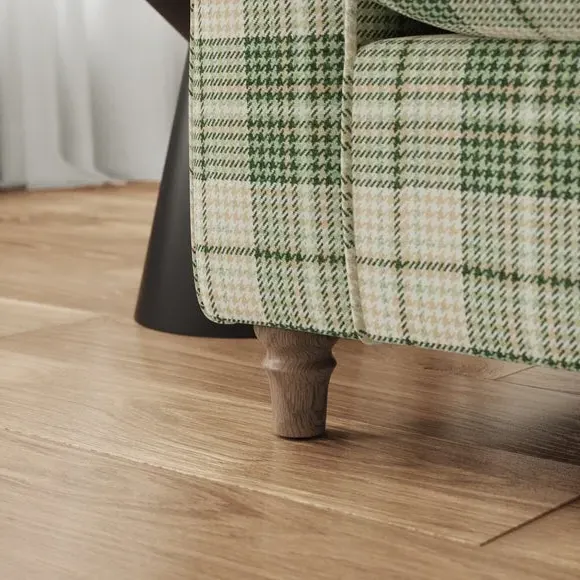 Woven Check Armchair with Curved Arms - Green