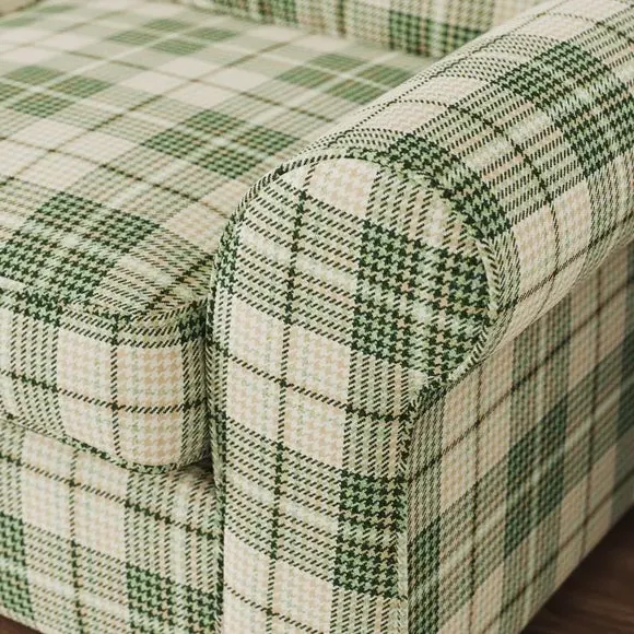 Woven Check Armchair with Curved Arms - Green