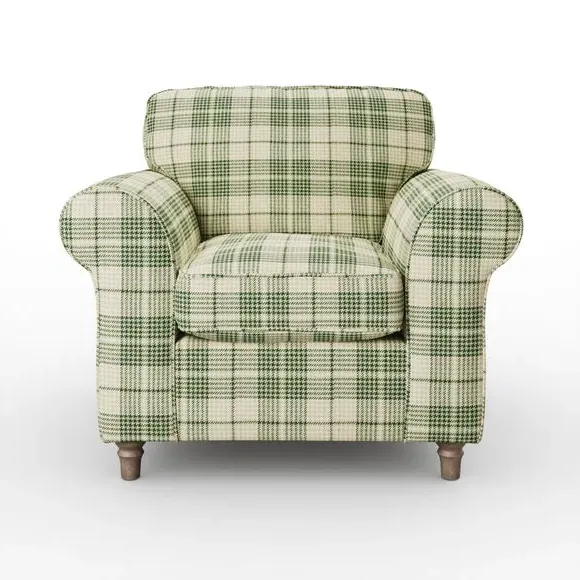 Woven Check Armchair with Curved Arms - Green