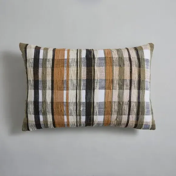 Woven Check Cushion - Brown, Polyester