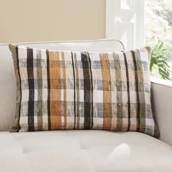 Woven Check Cushion - Brown, Polyester image