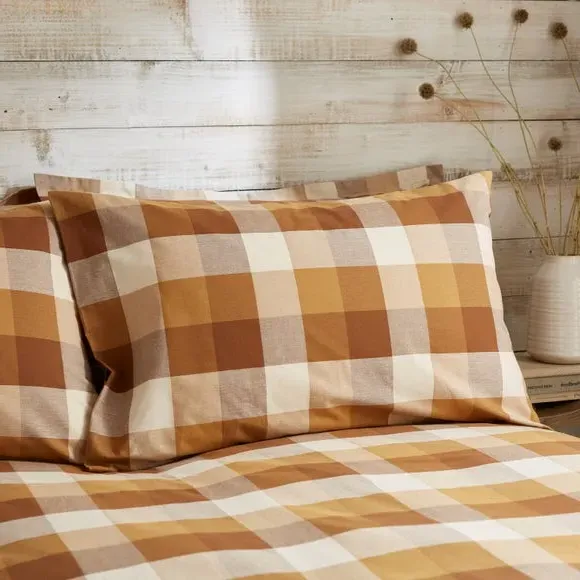Woven Check Duvet Cover Set - Caramel, Cotton
