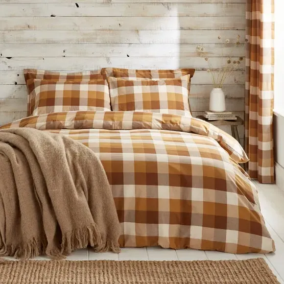 Woven Check Duvet Cover Set - Caramel, Cotton