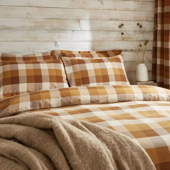 Woven Check Duvet Cover Set - Caramel, Cotton
