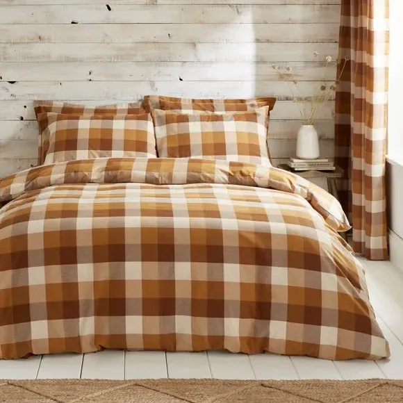Woven Check Duvet Cover Set - Caramel, Cotton