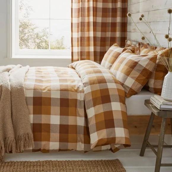 Woven Check Duvet Cover Set - Caramel, Cotton