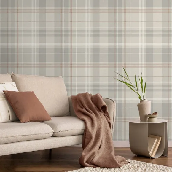 Woven Check Tactile Wallpaper - Natural image