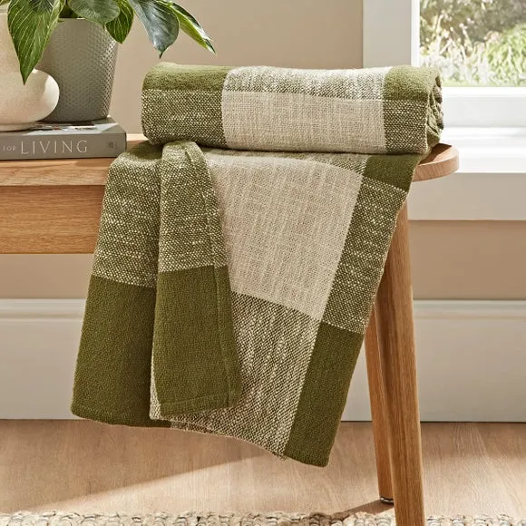 Woven Check Throw Blanket - Olive, Cotton image