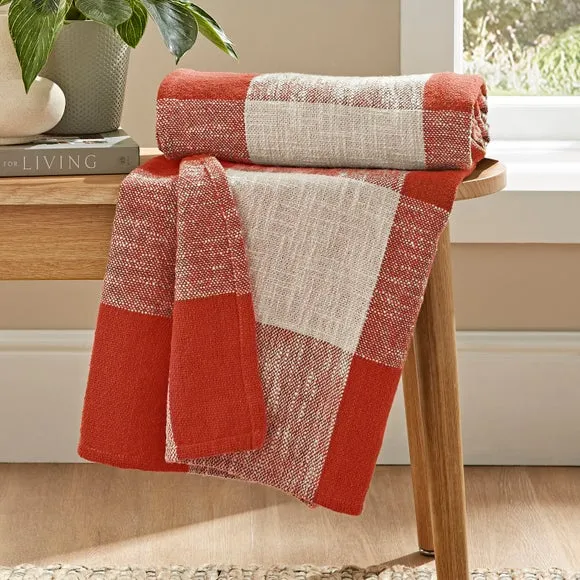 Woven Check Throw Blanket - Orange, Cotton